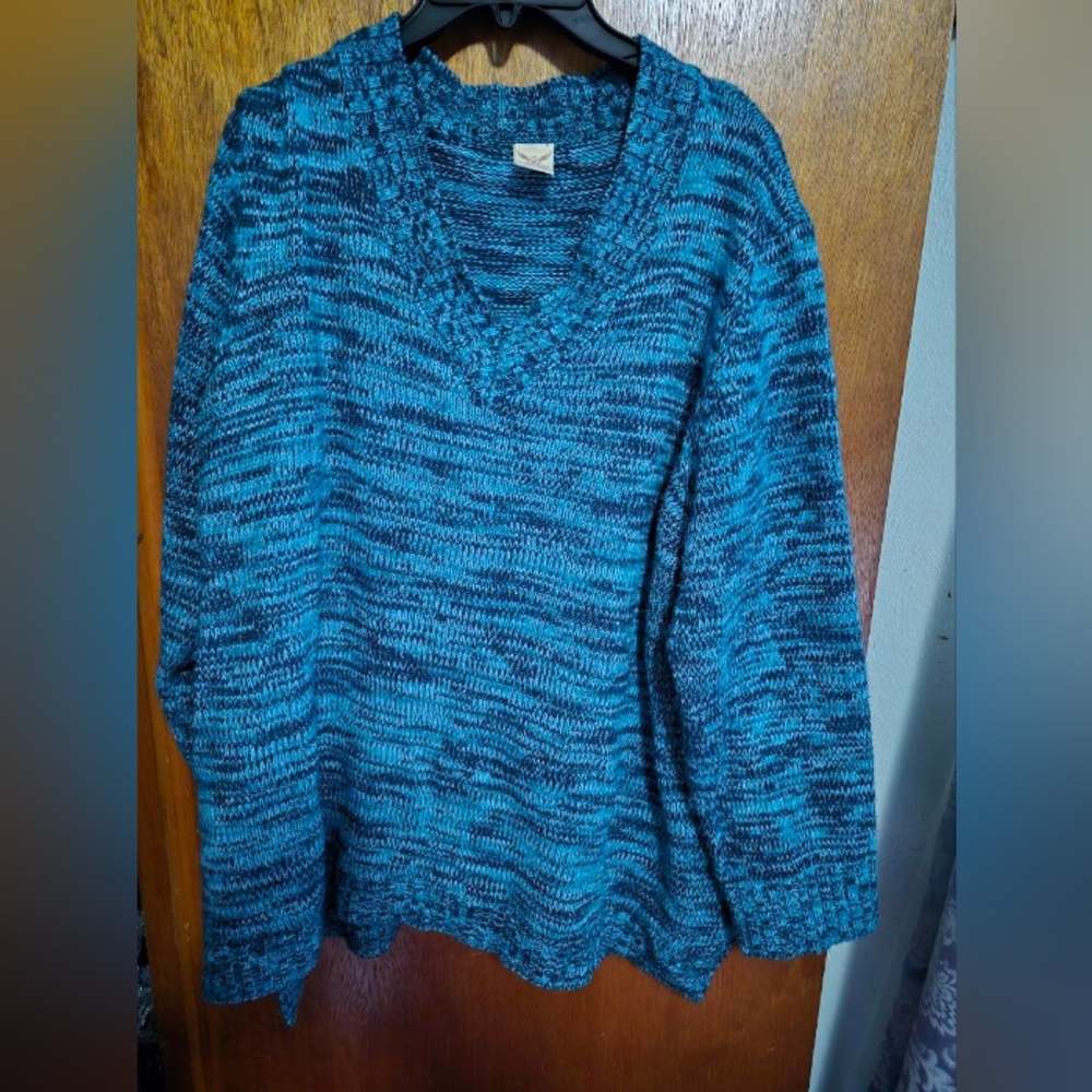 Faded Glory Teal and Black V-Neck Sweater Size 3x